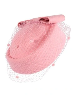 Wool Felt Pillbox Hat With Face Veil J431PI in Pink