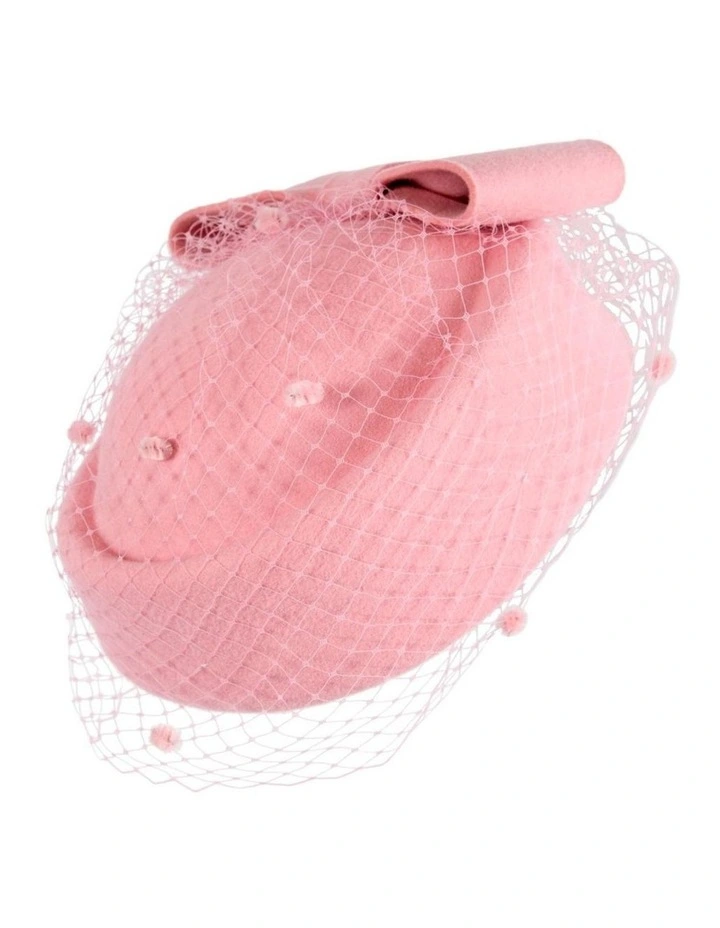 Max Alexander pink wool felt pillbox hat with face veil J431PI image 2