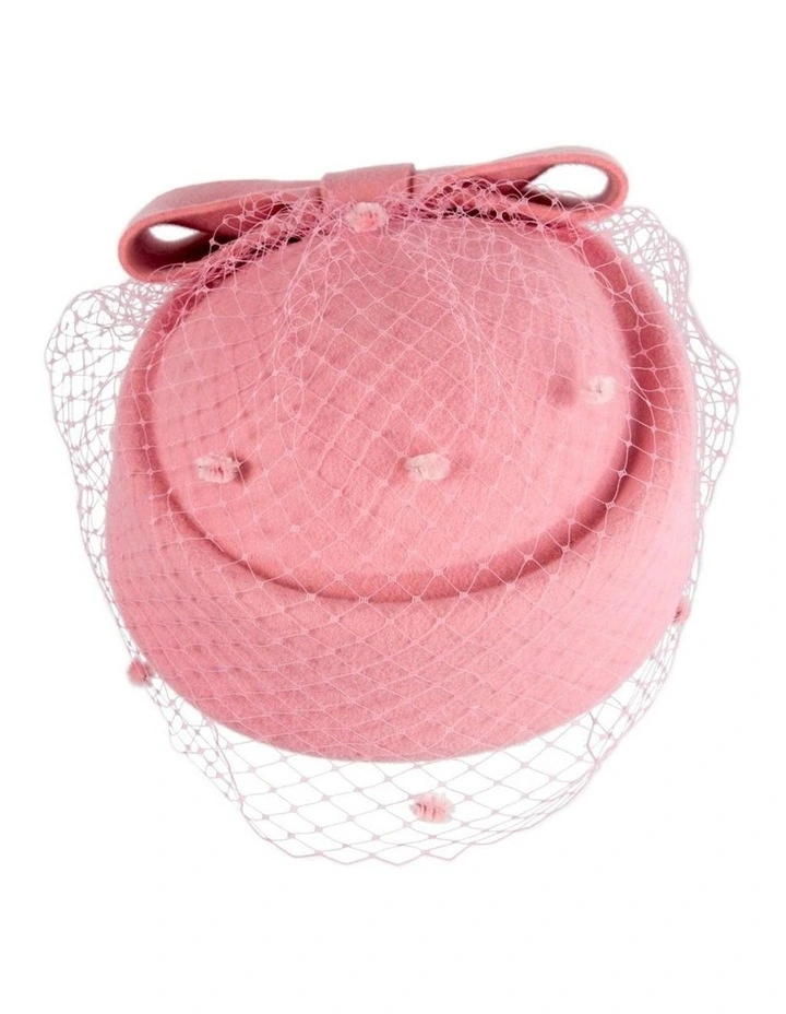 Max Alexander pink wool felt pillbox hat with face veil J431PI image 3