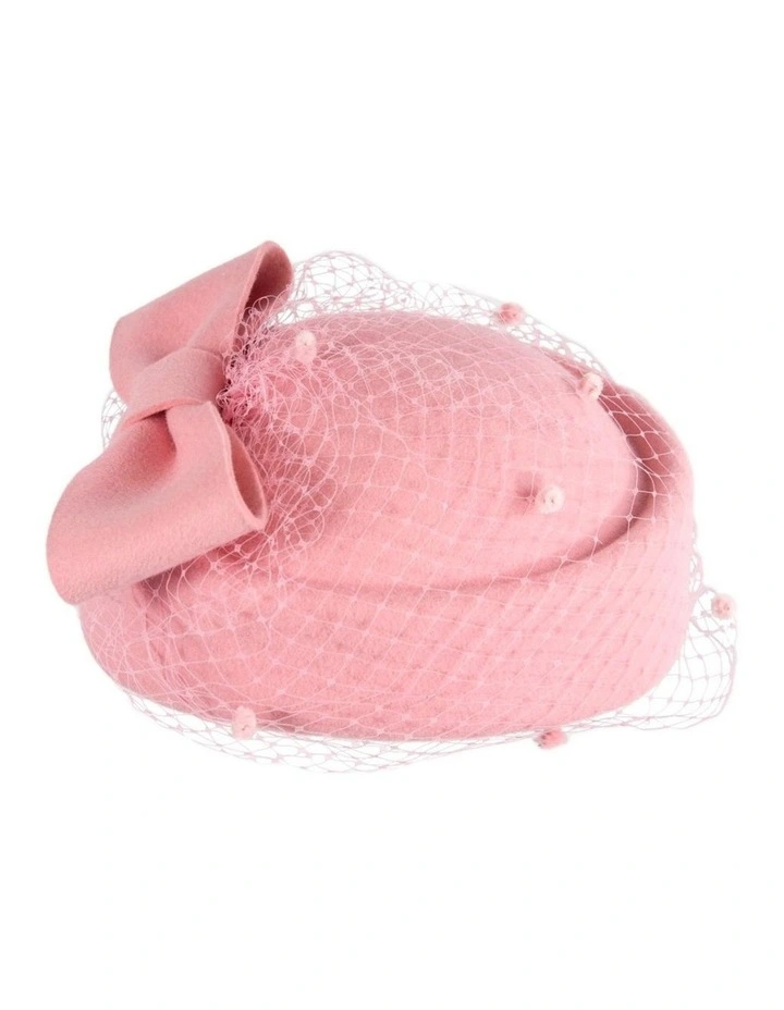 Max Alexander pink wool felt pillbox hat with face veil J431PI image 4