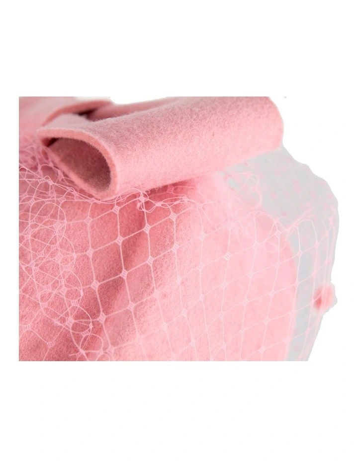 Max Alexander pink wool felt pillbox hat with face veil J431PI image 5