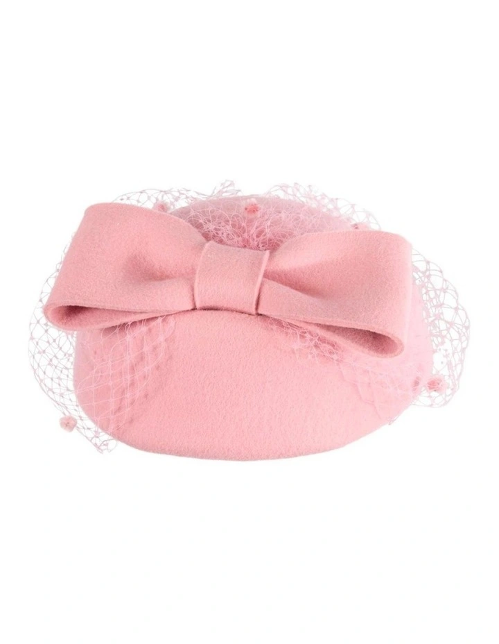Max Alexander pink wool felt pillbox hat with face veil J431PI image 6