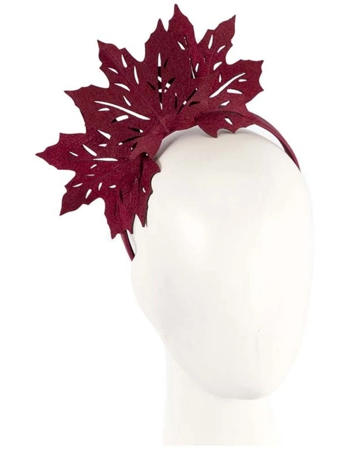 Max Alexander burgundy faux felt maple leaf fascinator on headband MA757W image 1