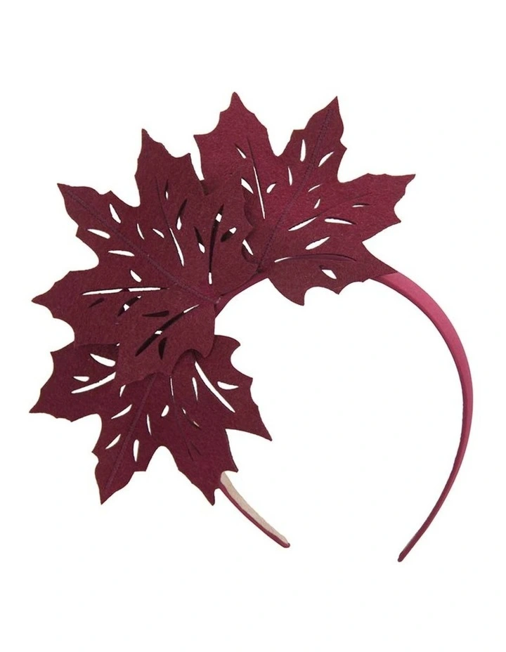 Max Alexander burgundy faux felt maple leaf fascinator on headband MA757W image 2