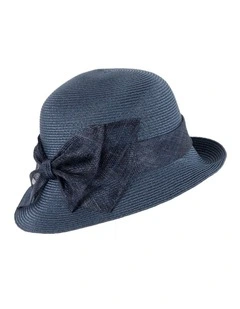 Cloche Hat With Sinamay Bow MA895N in Blue