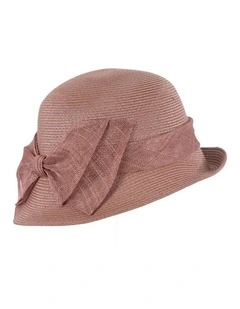 Cloche Hat With Large Sinamay Bow MA895TP in Brown
