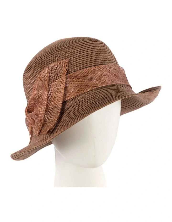 Cloche Hat With Bow MA895BR in Brown image 2