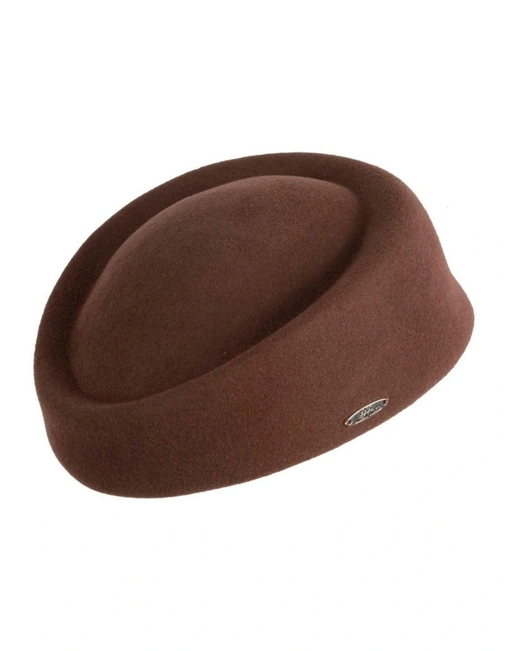 Classic Stewardess Felt Pillbox Hat J463BR in Brown image 1