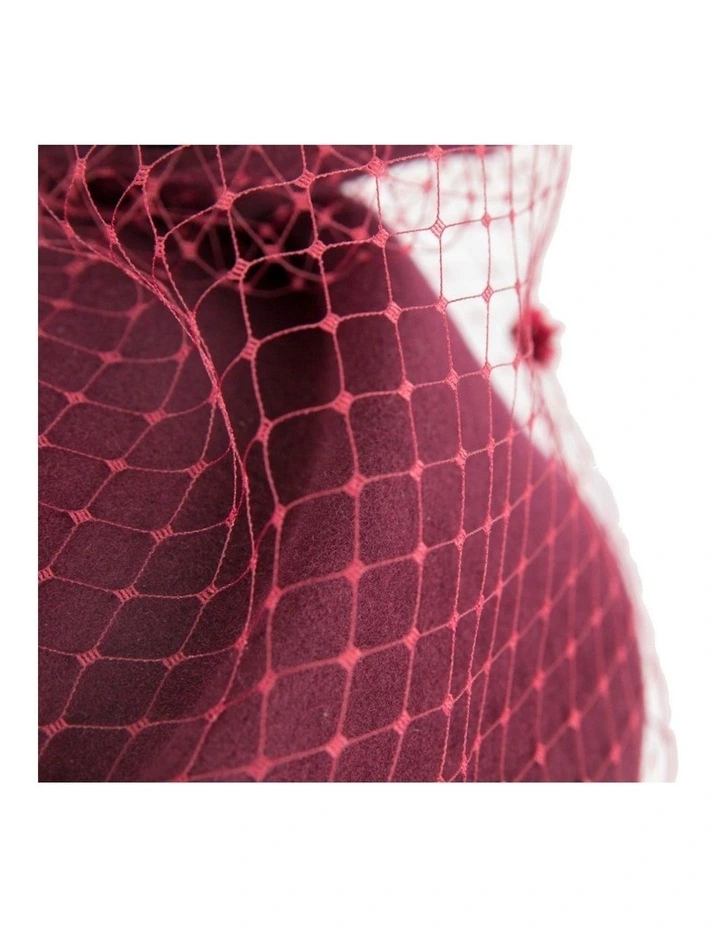 Max Alexander burgundy wool felt pillbox hat with face veil J431W image 4