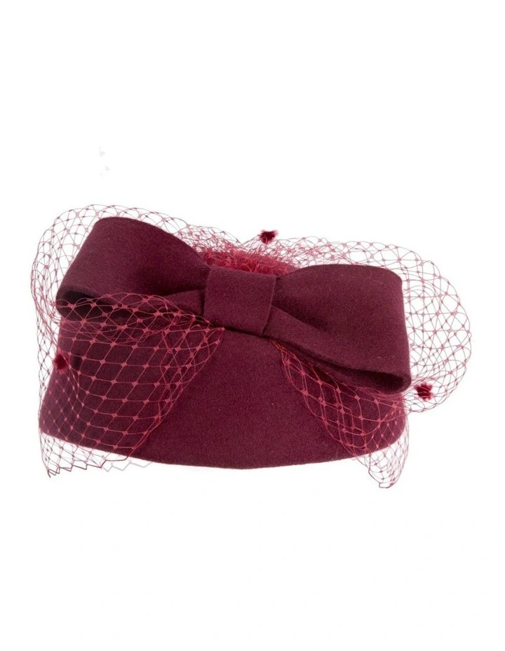 Max Alexander burgundy wool felt pillbox hat with face veil J431W image 5