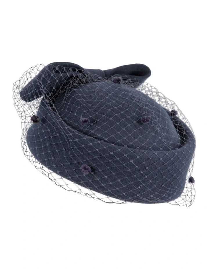 Max Alexander navy felt pillbox hat with face veil J431N image 2