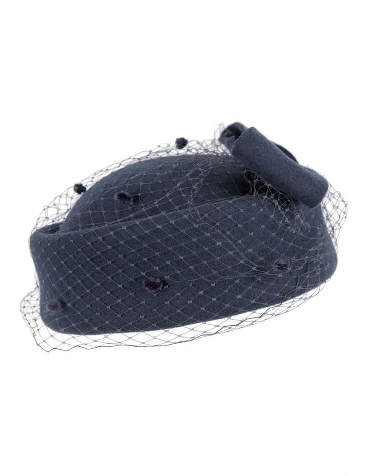 Max Alexander navy felt pillbox hat with face veil J431N image 3