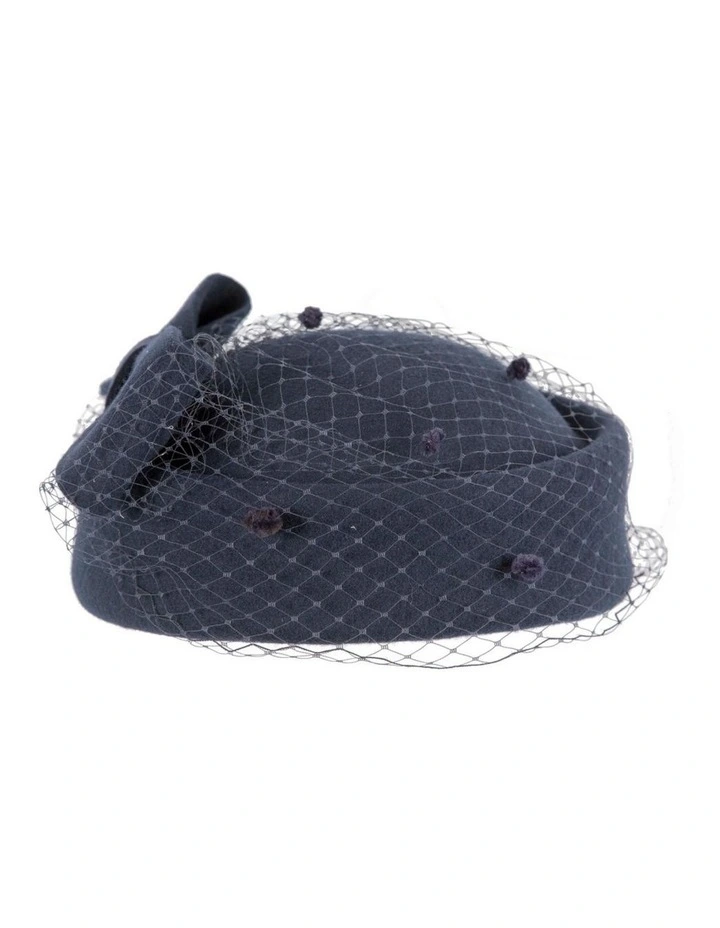 Max Alexander navy felt pillbox hat with face veil J431N image 4