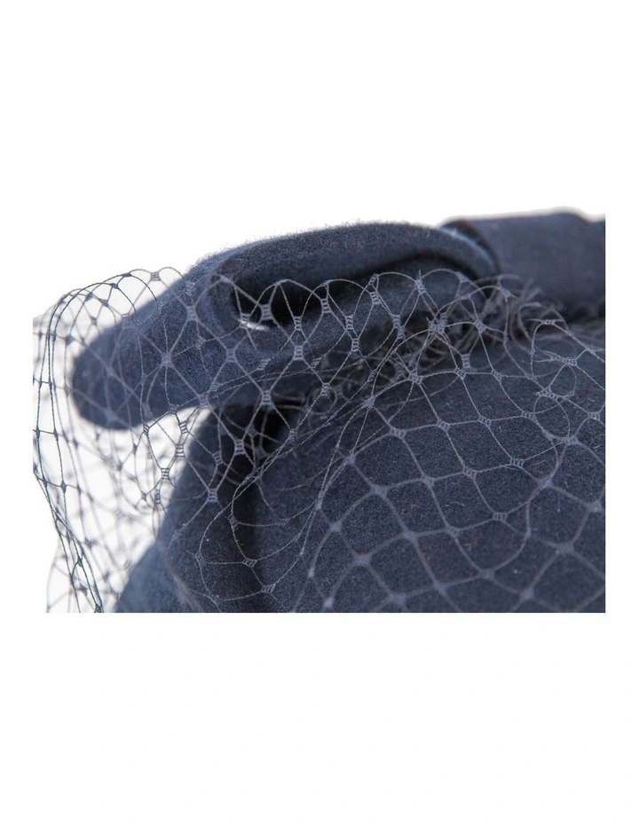 Max Alexander navy felt pillbox hat with face veil J431N image 5