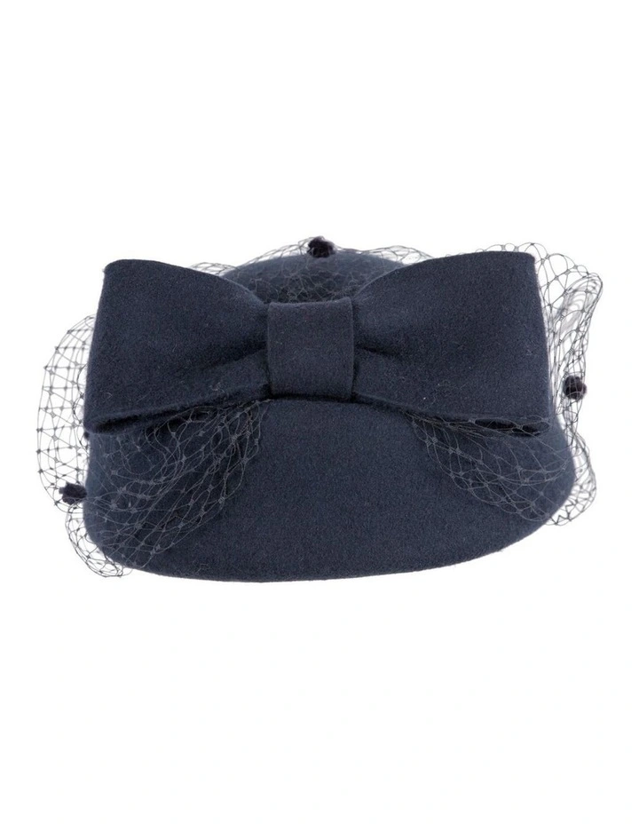 Max Alexander navy felt pillbox hat with face veil J431N image 6