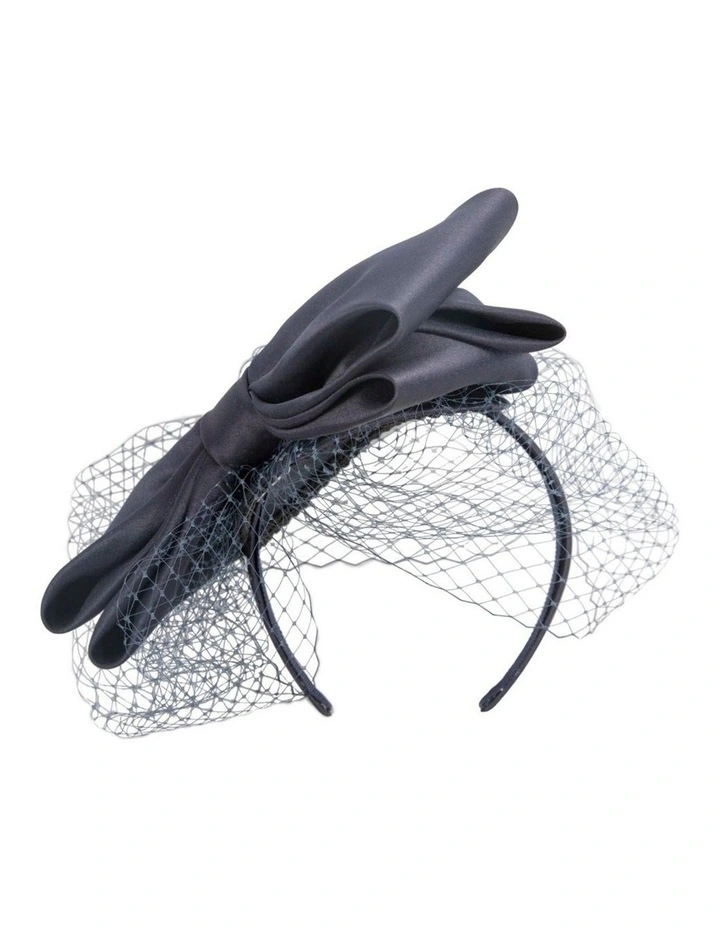Max Alexander navy satin fascinator with large bow and veil MA805N-V image 4