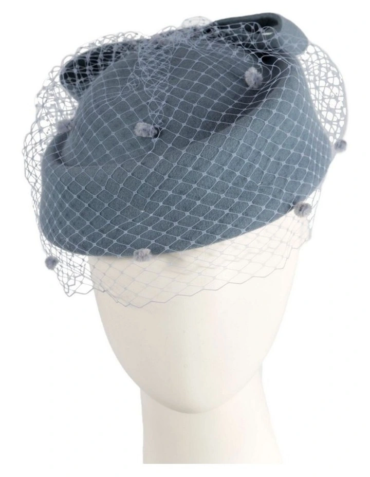 Wool Felt Pillbox Hat With Face Veil J431LBL in Light Blue image 2