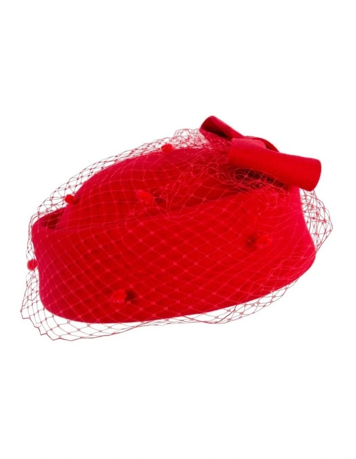 Max Alexander red wool felt pillbox hat with face veil J431R image 3