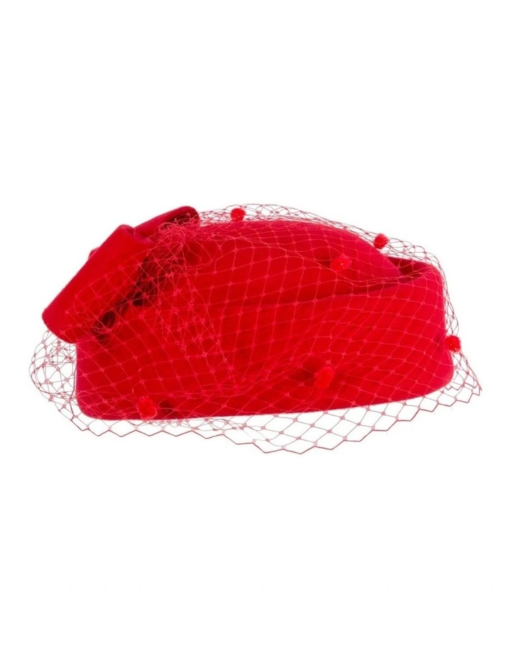 Max Alexander red wool felt pillbox hat with face veil J431R image 4