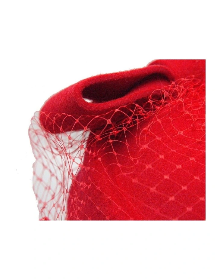 Max Alexander red wool felt pillbox hat with face veil J431R image 5