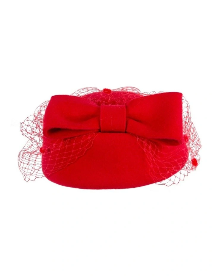 Max Alexander red wool felt pillbox hat with face veil J431R image 6