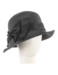 Max Alexander black cloche hat with sinamay bow MA895B