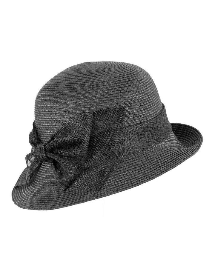 Max Alexander black cloche hat with sinamay bow MA895B image 2