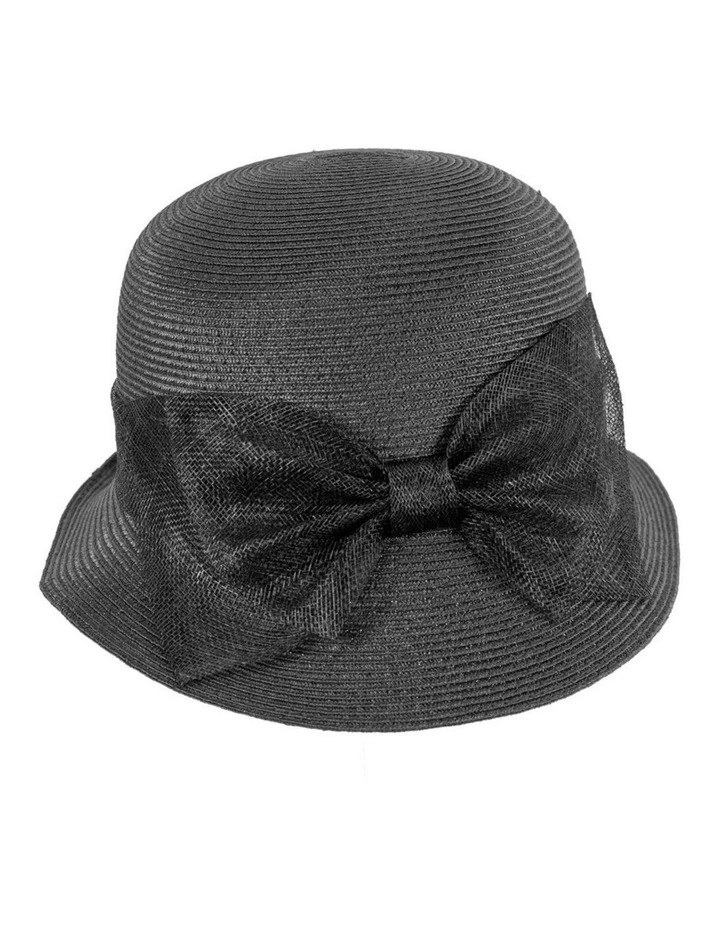Max Alexander black cloche hat with sinamay bow MA895B image 4