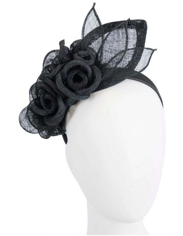 Max Alexander MA836B large black sinamay flower fascinator headband image 1