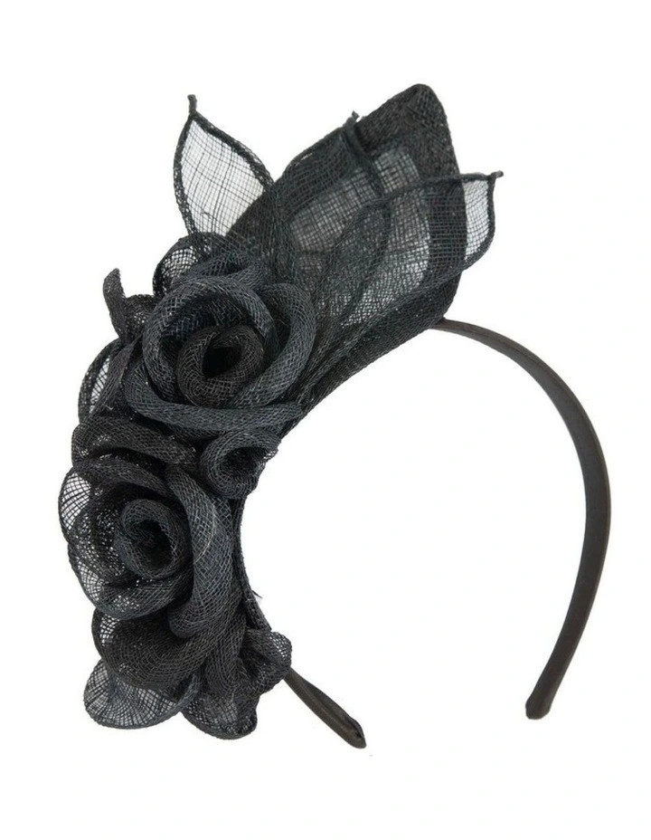 Max Alexander MA836B large black sinamay flower fascinator headband image 2