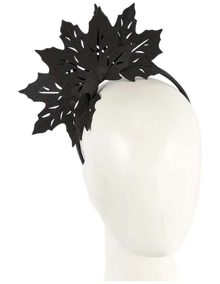 Max Alexander black laser-cut maple leaf fascinator headband MA757B image 1
