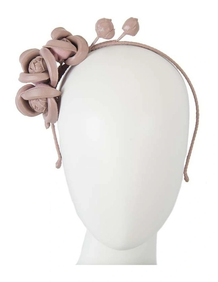 Faux Leather Flower J377TP Headband Fascinator in Taupe image 2