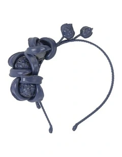 Faux Leather Flower Headband Fascinator J377N in Navy