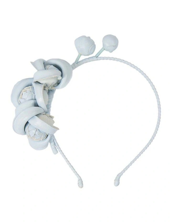 Faux Leather Flower J377LBL Headband in Light Blue image 1