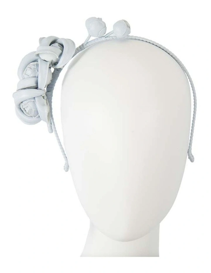 Faux Leather Flower J377LBL Headband in Light Blue image 2