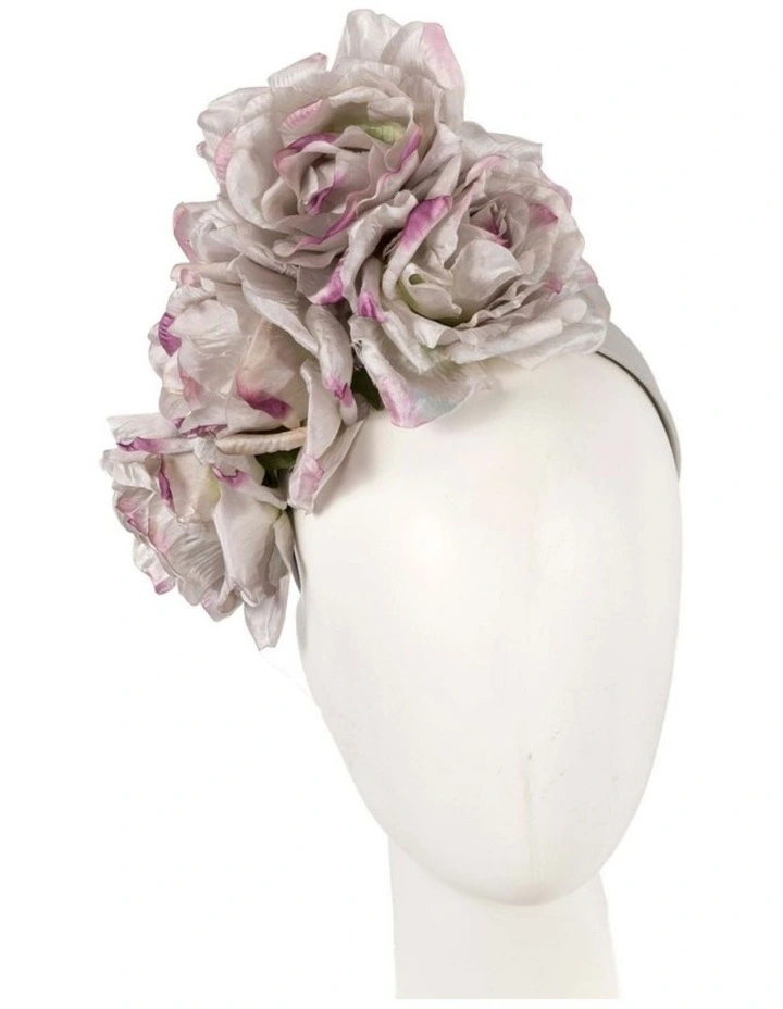 Large Lilac Rose Flower MA887SIL Headband in Silver image 2