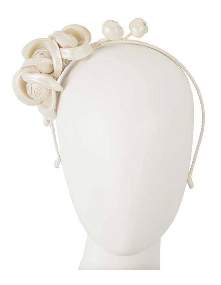 Faux Leather Flower J377C Headband in Cream/White image 2