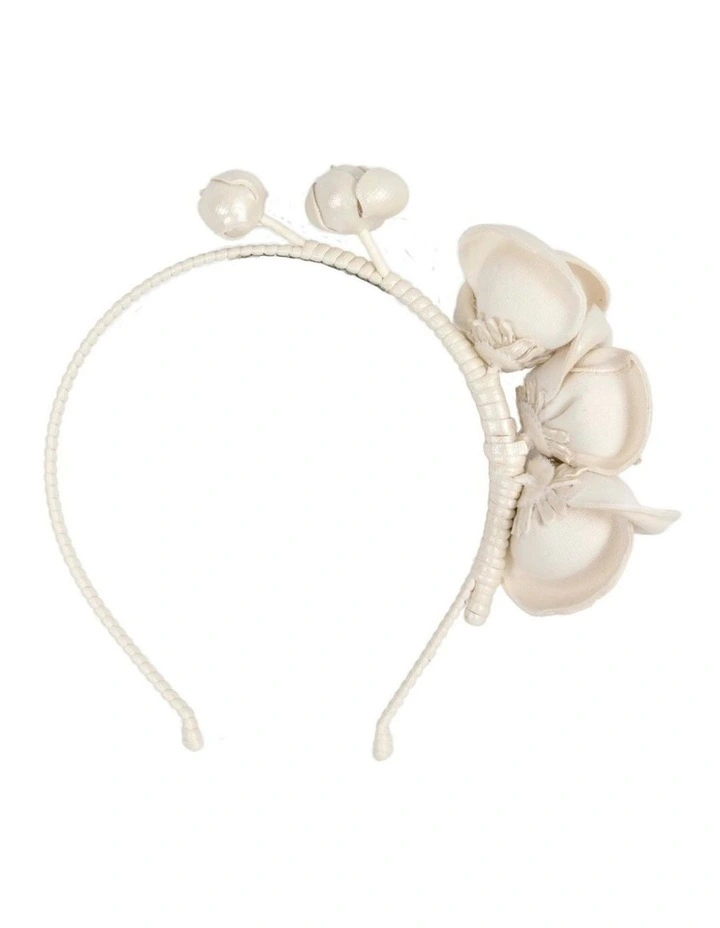 Faux Leather Flower J377C Headband in Cream/White image 4