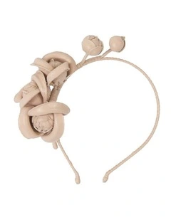 Faux-Leather Flower J377NU Headband Fascinator in Nude