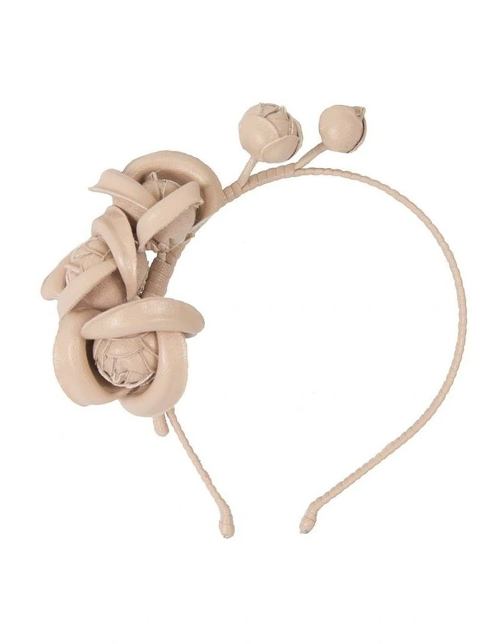 Faux-Leather Flower J377NU Headband Fascinator in Nude image 1