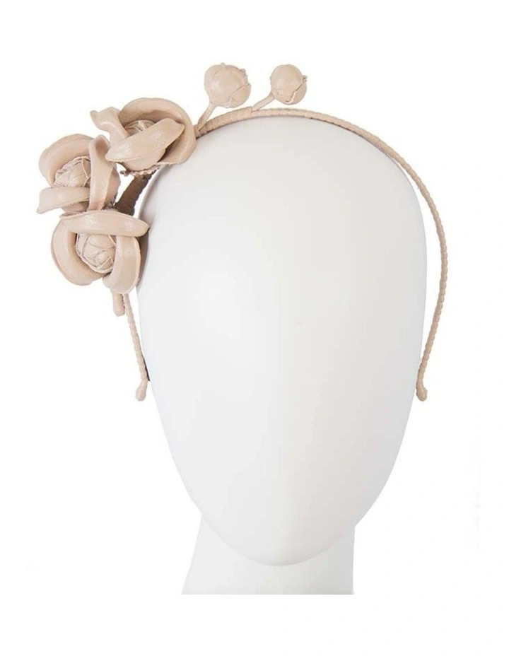 Faux-Leather Flower J377NU Headband Fascinator in Nude image 2