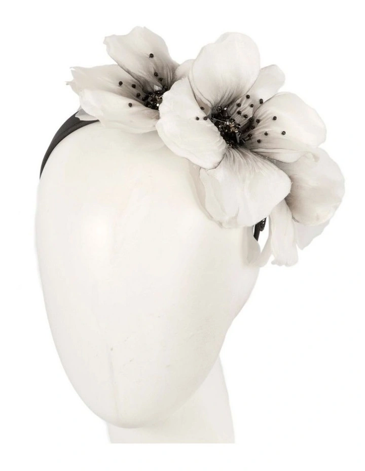 Flower S257CB Headband Fascinator in Ivory/Black image 2