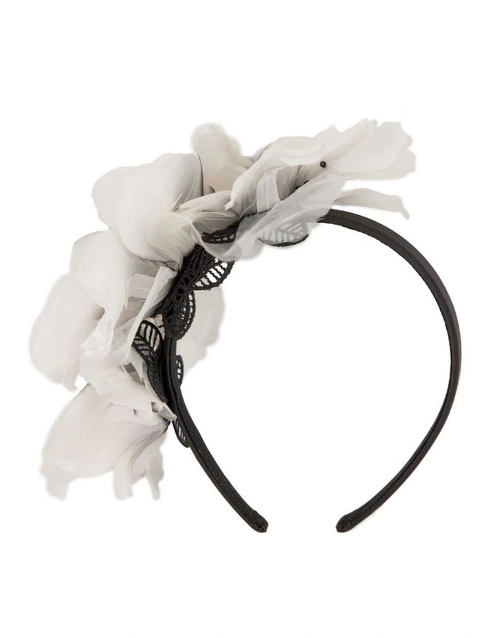 Flower S257CB Headband Fascinator in Ivory/Black image 4