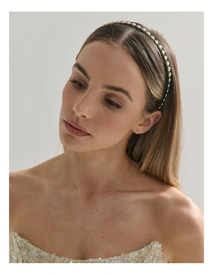 Elaine Stud Skinny Headband in Black image 2