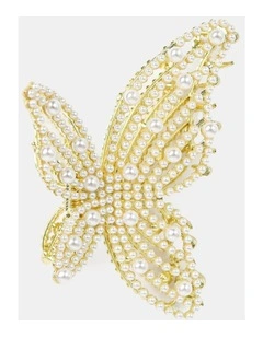 Faux Pearl Butterfly Hair Claw Clip in Multi