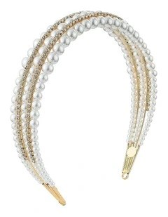 Harper Triple Pearl Headband in White