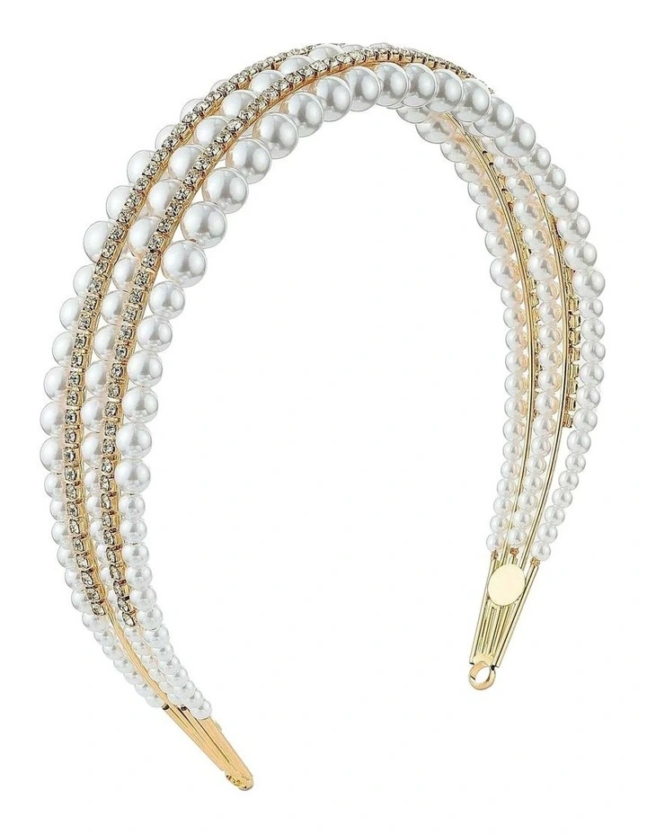 Harper Triple Pearl Headband in White image 1