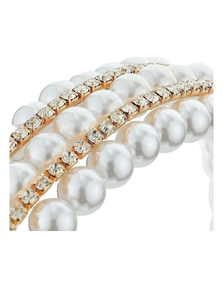 Harper Triple Pearl Headband in White image 3