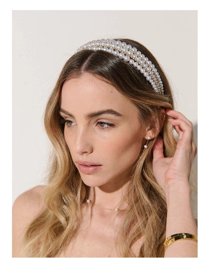 Harper Triple Pearl Headband in White image 4