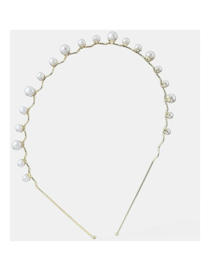 Isla Dainty Pearl Metal Headband in White image 1